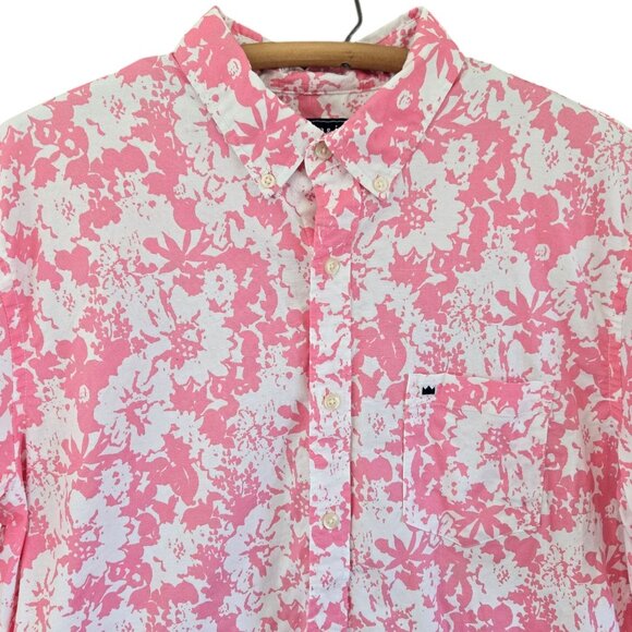 Crown & Ivy Mens Pink Floral Hawaiian Style Camp Shirt Short-Sleeve Large - Picture 5 of 9